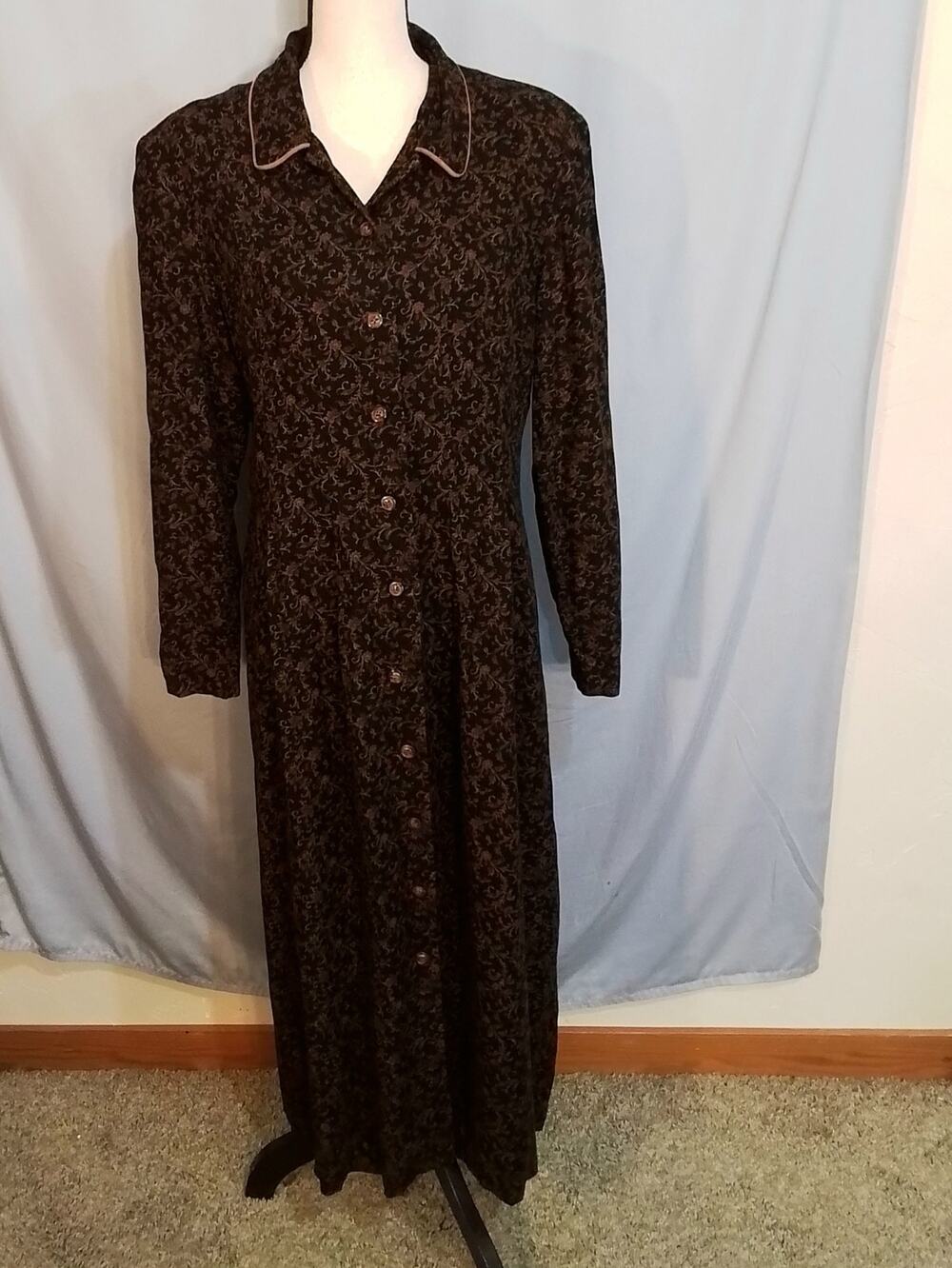 Talbots, vintage Black dress with rusty floral motif